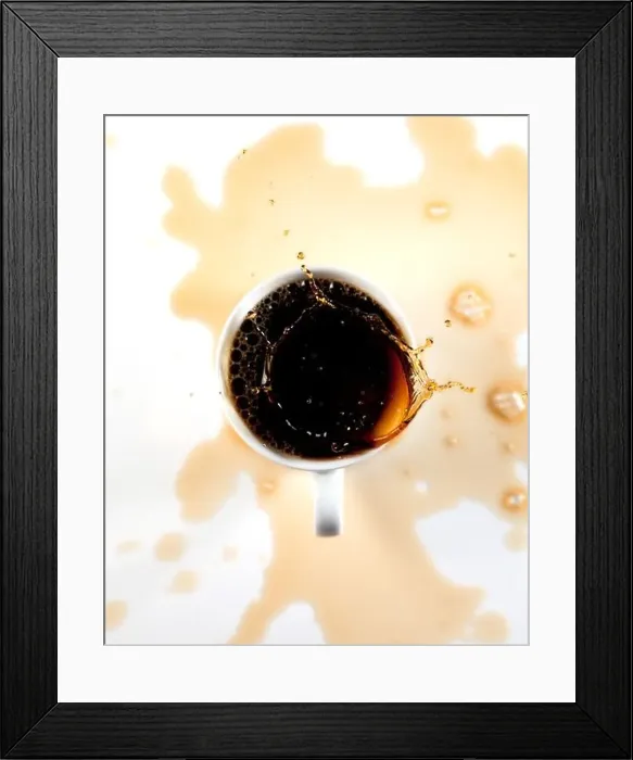 Framed Print : White Coffee Mug with Coffee Splash