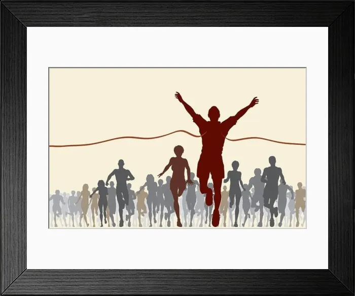 Framed Print : Editable vector illustration of a man winning a race Framed Print : Editable vector illustration of a man winning a race