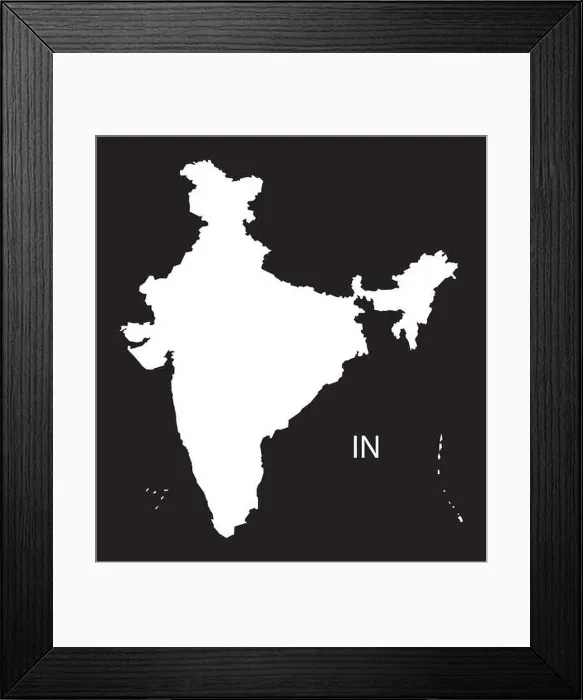 Framed Print : India Map black white Framed Print : India Map black white