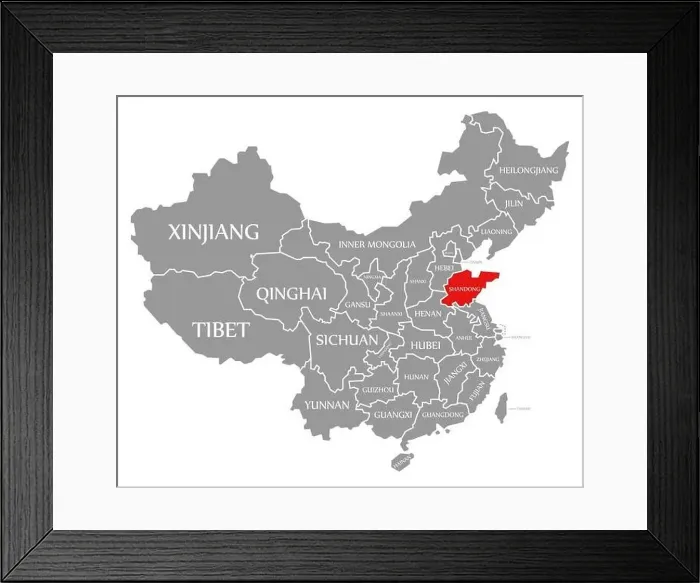 Framed Print : Shandong red highlighted in map of China