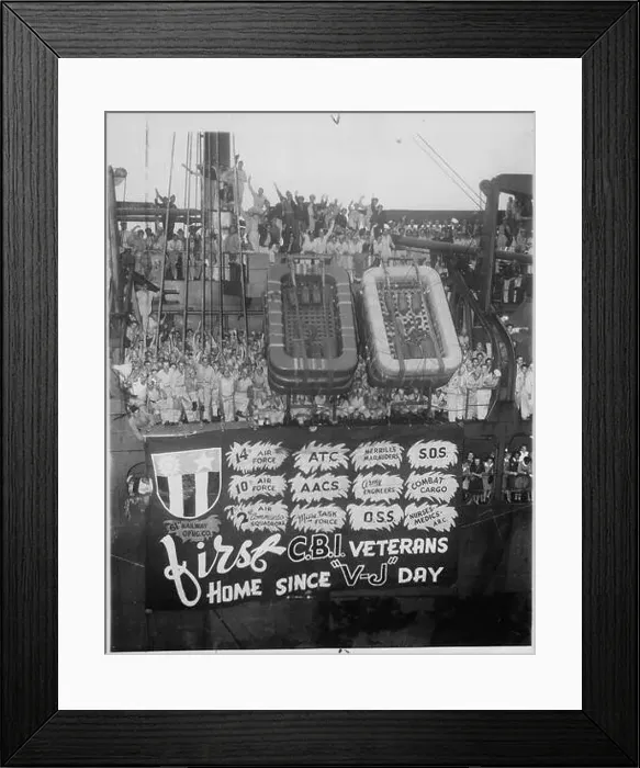 Framed Print : Cheering U.S. veterans of the China-Burma-India campaigns arrive in New York September 27 Framed Print : Cheering U.S. veterans of the China-Burma-India campaigns arrive in New York September 27