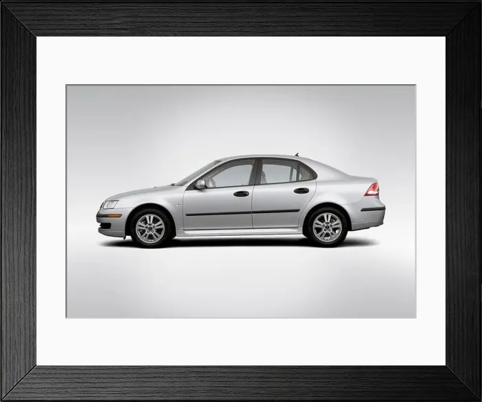 Framed Print : 2006 Saab 9-3 2.0T in Silver - Drivers Side Profile Framed Print : 2006 Saab 9-3 2.0T in Silver - Drivers Side Profile