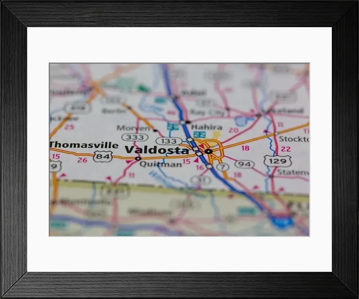 Framed Print : Valdosta Georgia USA Shown on a Geography map or road map Framed Print : Valdosta Georgia USA Shown on a Geography map or road map