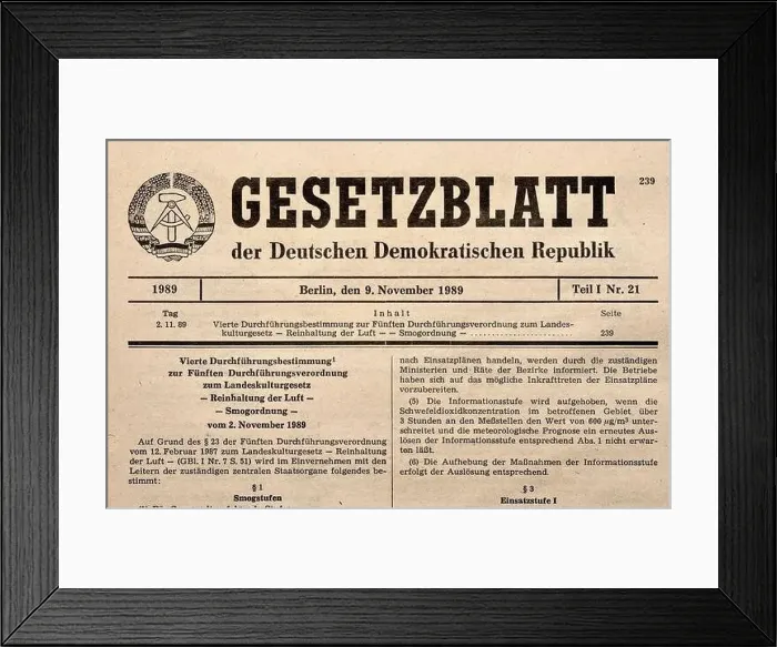 Framed Print : East German documents: DDR Gesetzblatt - official public announcements of new laws - from 1989. Published from 1949-1990 Framed Print : East German documents: DDR Gesetzblatt - official public announcements of new laws - from 1989. Published from 1949-1990