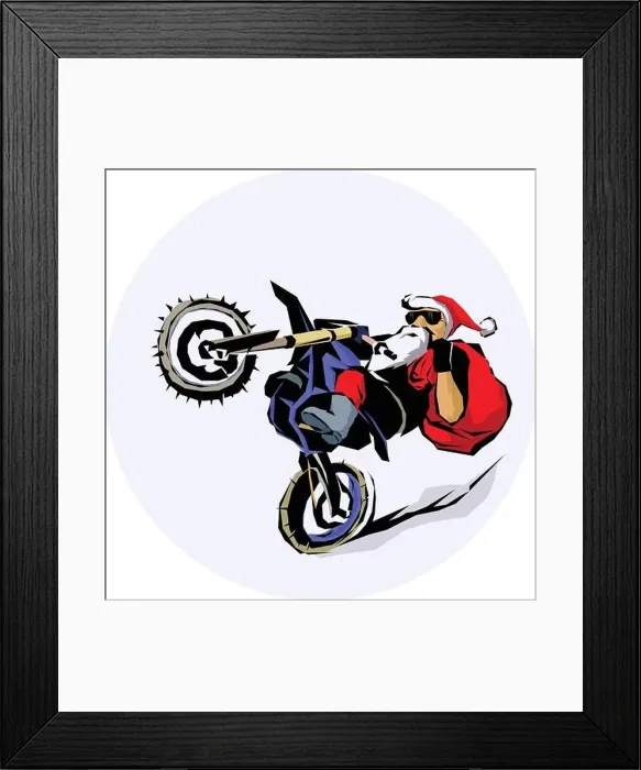 Framed Print : Santa Claus moto Bike Ride vector illustration