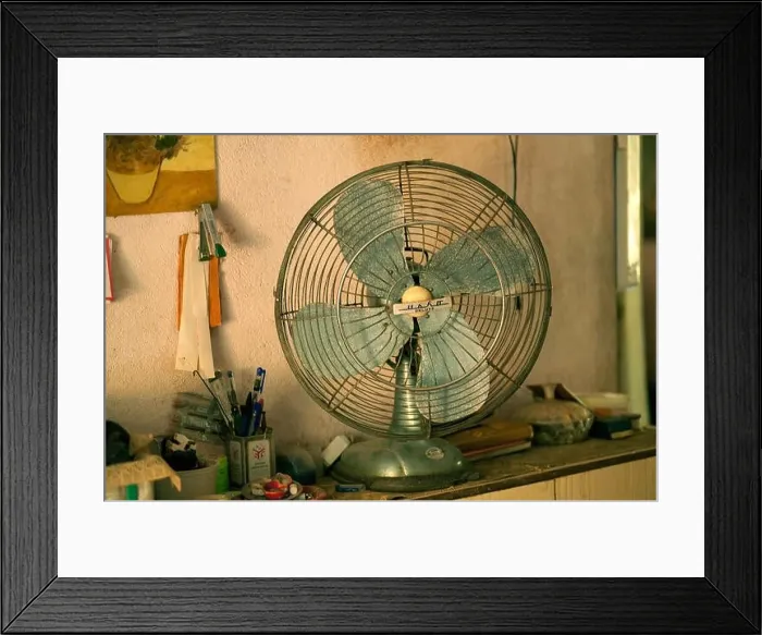 Framed Print : Old table Indian electric Usha fan India Framed Print : Old table Indian electric Usha fan India