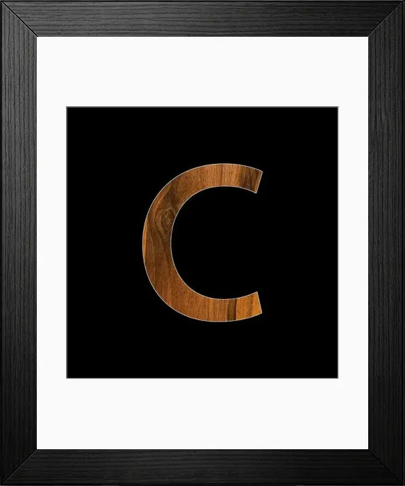 Framed Print : lowercase letter c - wood texture - black background Framed Print : lowercase letter c - wood texture - black background