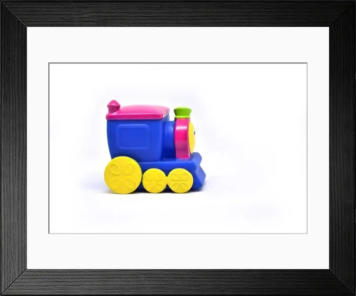 Framed Print : Colorful toy train for children isolated on white background