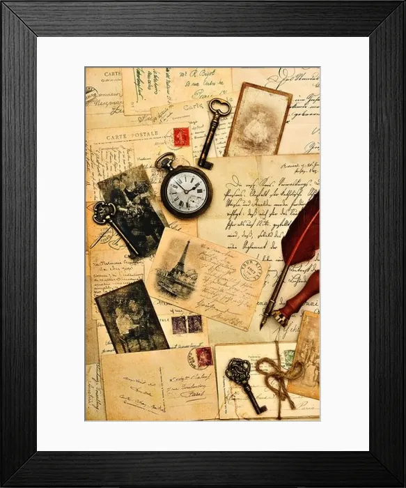 Framed Print : old post cards, letters and photos. nostalgic vintage background Framed Print : old post cards, letters and photos. nostalgic vintage background