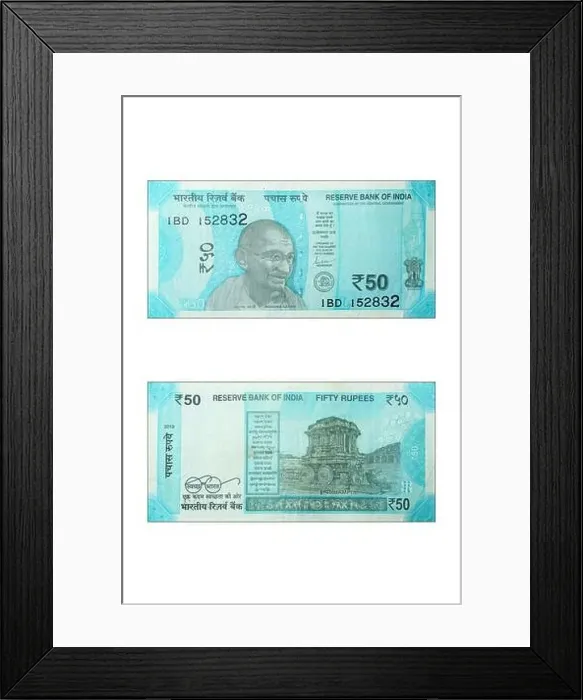Framed Print : 50 Rupee note front and back Framed Print : 50 Rupee note front and back