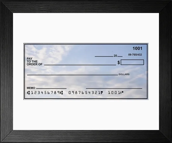 Framed Print : Blank personal check with a variety of backgrounds. Easy to drop in your own text Framed Print : Blank personal check with a variety of backgrounds. Easy to drop in your own text