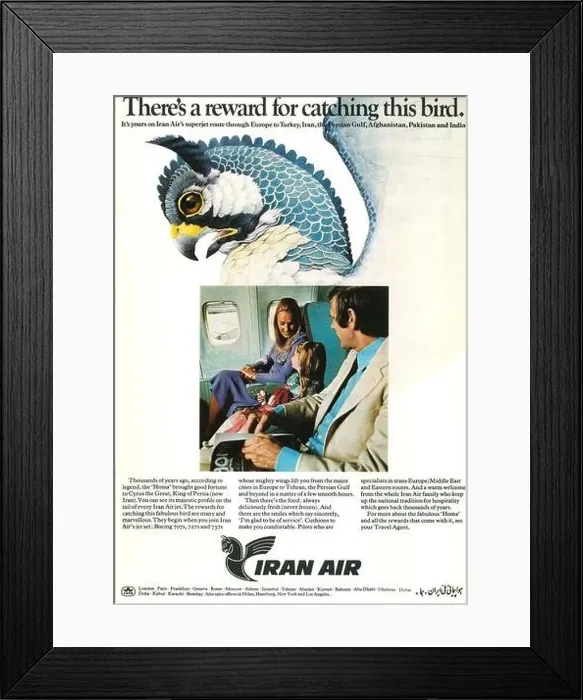 Framed Print : Iran air advert in a magazine 1972 Framed Print : Iran air advert in a magazine 1972