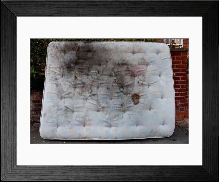 Framed Print : Dirty mattress left in a North London Street Framed Print : Dirty mattress left in a North London Street