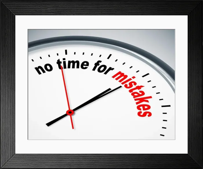 Framed Print : clock face with inscription no time for mistakes Framed Print : clock face with inscription no time for mistakes