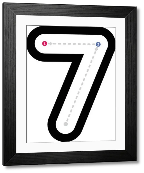 Framed Print : Tracing number 7 prewriting dotted line math worksheet element for kindergarten Framed Print : Tracing number 7 prewriting dotted line math worksheet element for kindergarten