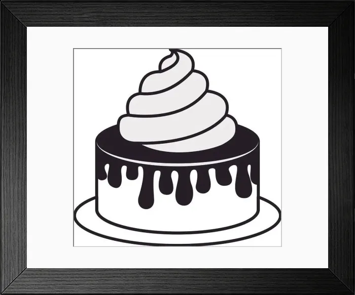 Framed Print : silhouette of birthday sweet cake dessert over white background. vector illustration Framed Print : silhouette of birthday sweet cake dessert over white background. vector illustration