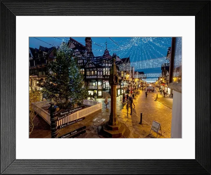 Framed Print : Chester city centre christmas lights. decorations Framed Print : Chester city centre christmas lights. decorations