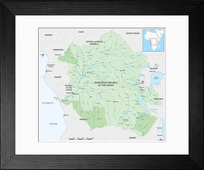 Framed Print : vector map of the congo river basin Framed Print : vector map of the congo river basin