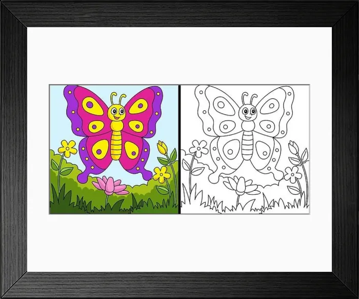 Framed Print : Butterfly Coloring Page Colored Illustration Framed Print : Butterfly Coloring Page Colored Illustration