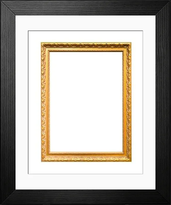 Framed Print : vertical classical wooden picture frame with blank canvas cutout on white background Framed Print : vertical classical wooden picture frame with blank canvas cutout on white background