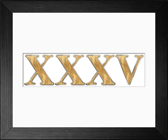 Framed Print : Roman numeral XXXV, quinque et triginta, 35, thirty five, isolated on white background, 3d render Framed Print : Roman numeral XXXV, quinque et triginta, 35, thirty five, isolated on white background, 3d render