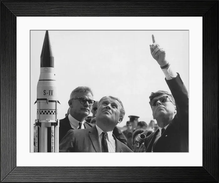 Framed Print : Dr. Wernher von Braun explains the Saturn Launch System to President John F Framed Print : Dr. Wernher von Braun explains the Saturn Launch System to President John F