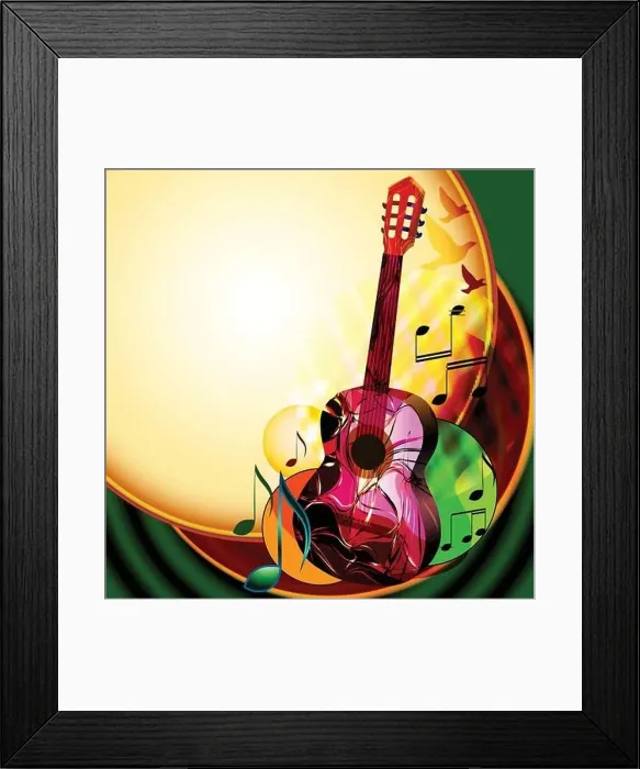 Framed Print : Colourful music background with guitar and music notes Framed Print : Colourful music background with guitar and music notes