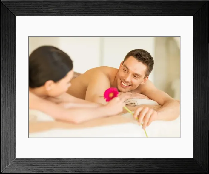 Framed Print : picture of couple in spa salon lying on the massage desks Framed Print : picture of couple in spa salon lying on the massage desks