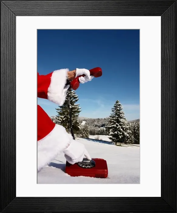 Framed Print : Santa Claus Hotline symbolized by a red retro phone Framed Print : Santa Claus Hotline symbolized by a red retro phone