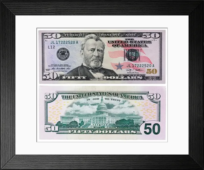 Framed Print : 50 dollars banknote, president Ulysses Grant, United States Capitol building, USA, 2009 Framed Print : 50 dollars banknote, president Ulysses Grant, United States Capitol building, USA, 2009