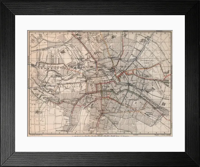 Framed Print : BERLIN STRAßENBAHNNETZ. Tramway network city centre / innere stadt plan, 1886 map Framed Print : BERLIN STRAßENBAHNNETZ. Tramway network city centre / innere stadt plan, 1886 map