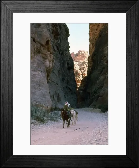 Framed Print : Jordan: Arab horseman in the Siq (shaft) leading to the ancient city of Petra Framed Print : Jordan: Arab horseman in the Siq (shaft) leading to the ancient city of Petra