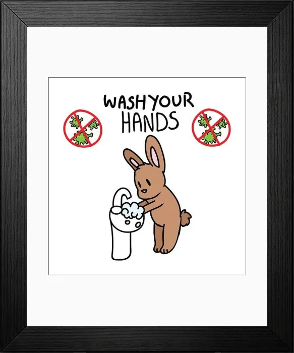 Framed Print : Corona virus covid 19 wash your hands cute rabbit washing hands in sink vector Framed Print : Corona virus covid 19 wash your hands cute rabbit washing hands in sink vector