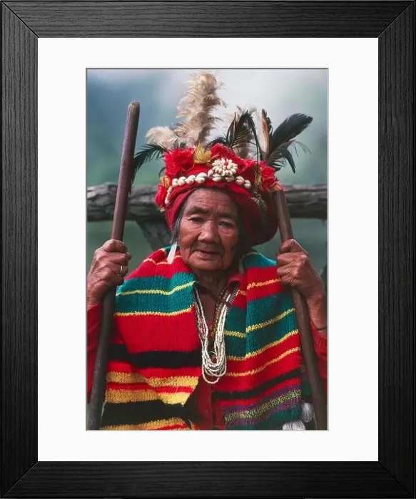 Framed Print : Ifugao woman wearing traditional clothing and feather headdress, Banaue, Philippines Framed Print : Ifugao woman wearing traditional clothing and feather headdress, Banaue, Philippines