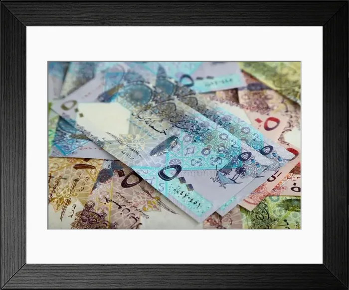 Framed Print : Qatar Currency Note and Coins, 500.100.50.10.5.1 Framed Print : Qatar Currency Note and Coins, 500.100.50.10.5.1