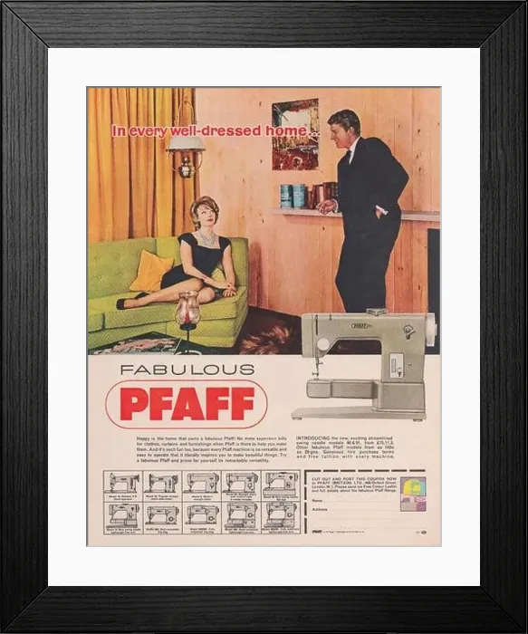 Framed Print : Pfaff sewing machine vintage paper advertisement advert 1970s 1980s
