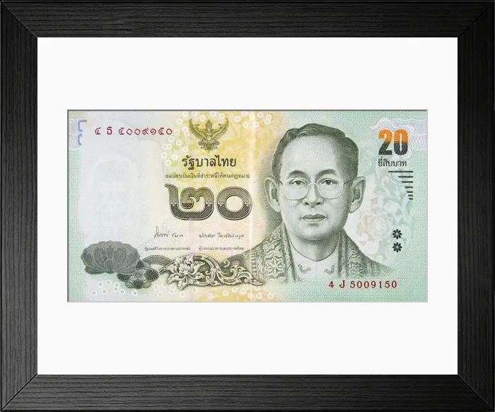 Framed Print : King Bhumibol Adulyadej on 20 Baht Thailand money bill close up. Bill of national currency of Thailand Framed Print : King Bhumibol Adulyadej on 20 Baht Thailand money bill close up. Bill of national currency of Thailand