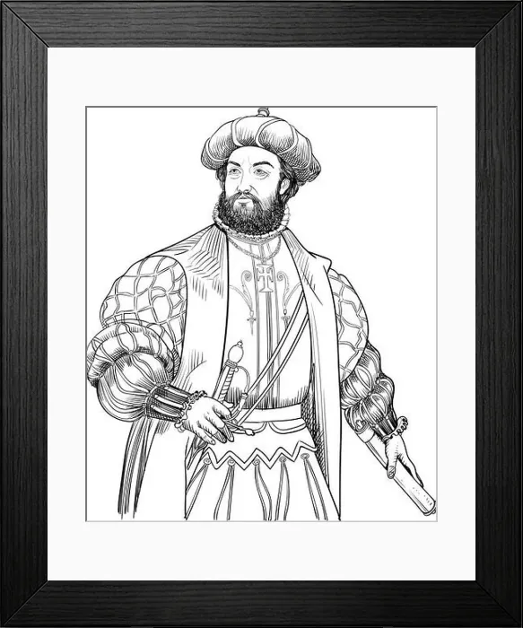 Framed Print : Vasco da Gama portrait in line art Framed Print : Vasco da Gama portrait in line art