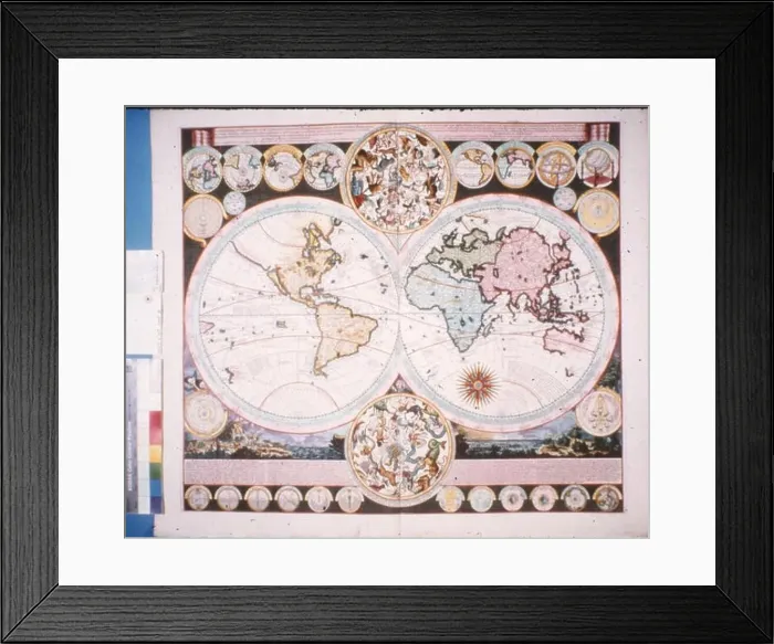 Framed Print : Coloured map. [Map of the World in two hemispheres]