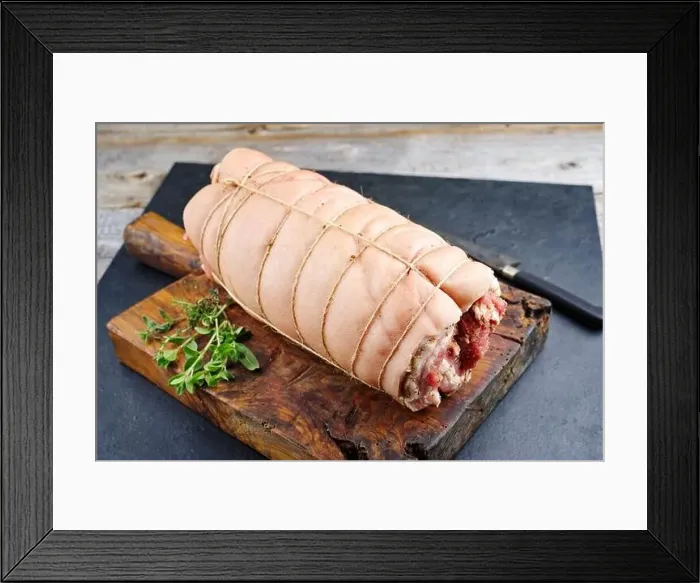 Framed Print : Traditional raw Filipino lechon kawali pork belly roll meat as piece Framed Print : Traditional raw Filipino lechon kawali pork belly roll meat as piece