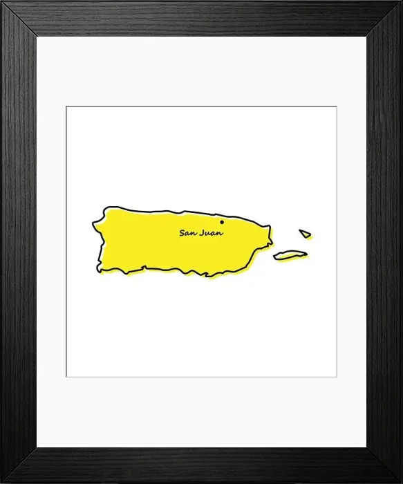 Framed Print : Simple outline map of Puerto Rico with capital location. Stylized minimal line design Framed Print : Simple outline map of Puerto Rico with capital location. Stylized minimal line design