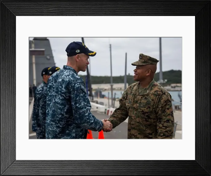 Framed Print : U.S. Navy Capt. Nathan Moyer, commanding officer of the amphibious transport dock ship USS Green Bay (LPD 20) Framed Print : U.S. Navy Capt. Nathan Moyer, commanding officer of the amphibious transport dock ship USS Green Bay (LPD 20)