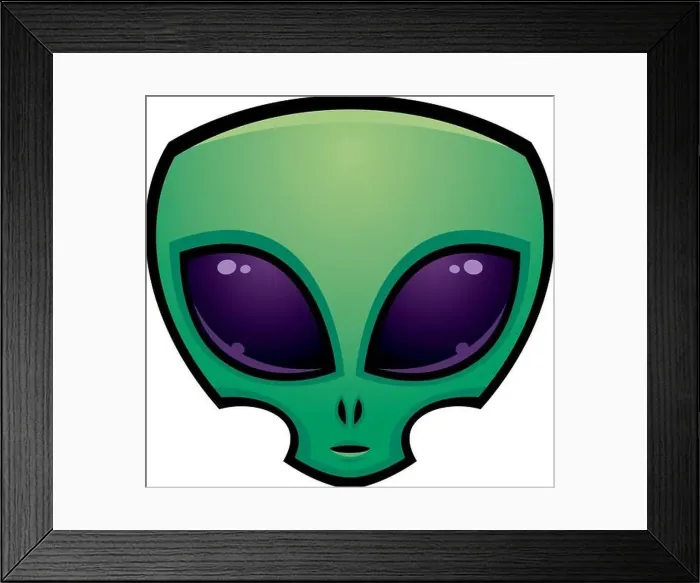 Framed Print : Cartoon alien head illustration with big dark eyes Framed Print : Cartoon alien head illustration with big dark eyes
