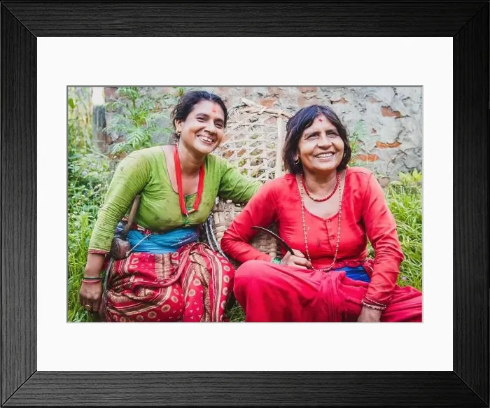 Framed Print : Happy Nepali women on traditional attire in the rural village of Nepal. Nepalese women Framed Print : Happy Nepali women on traditional attire in the rural village of Nepal. Nepalese women