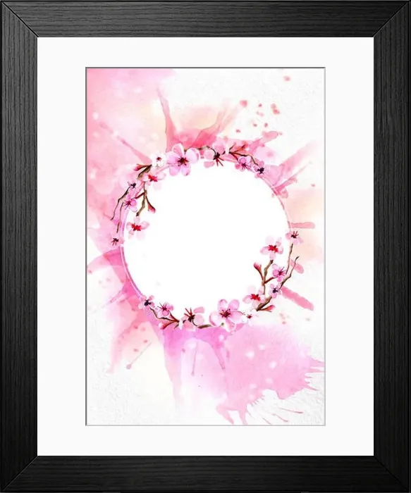 Framed Print : Cherry blossom on pink watercolor background Framed Print : Cherry blossom on pink watercolor background