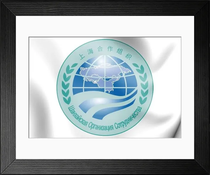 Framed Print : 3D Flag of Shanghai Cooperation Organisation. 3D Illustration Framed Print : 3D Flag of Shanghai Cooperation Organisation. 3D Illustration