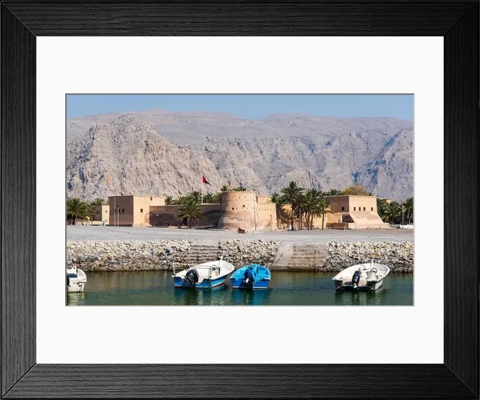Framed Print : Khasab Fort in Musandam governorate of Oman surrounded by sandstone Framed Print : Khasab Fort in Musandam governorate of Oman surrounded by sandstone