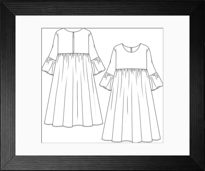 Framed Print : Women Long Dress fashion flat sketch template Framed Print : Women Long Dress fashion flat sketch template