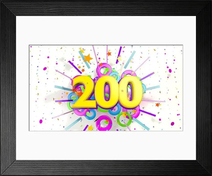 Framed Print : Number 200 for promotion, birthday or anniversary on an explosion of confetti Framed Print : Number 200 for promotion, birthday or anniversary on an explosion of confetti