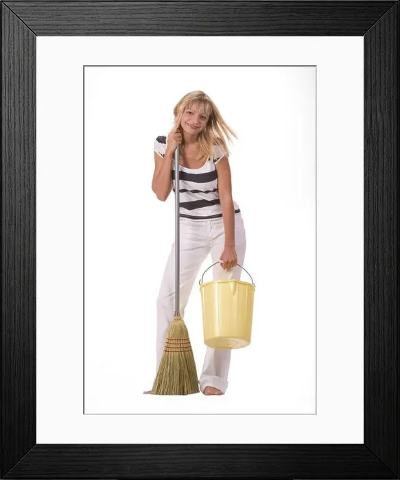 Framed Print : Girl with a broom and pail Framed Print : Girl with a broom and pail